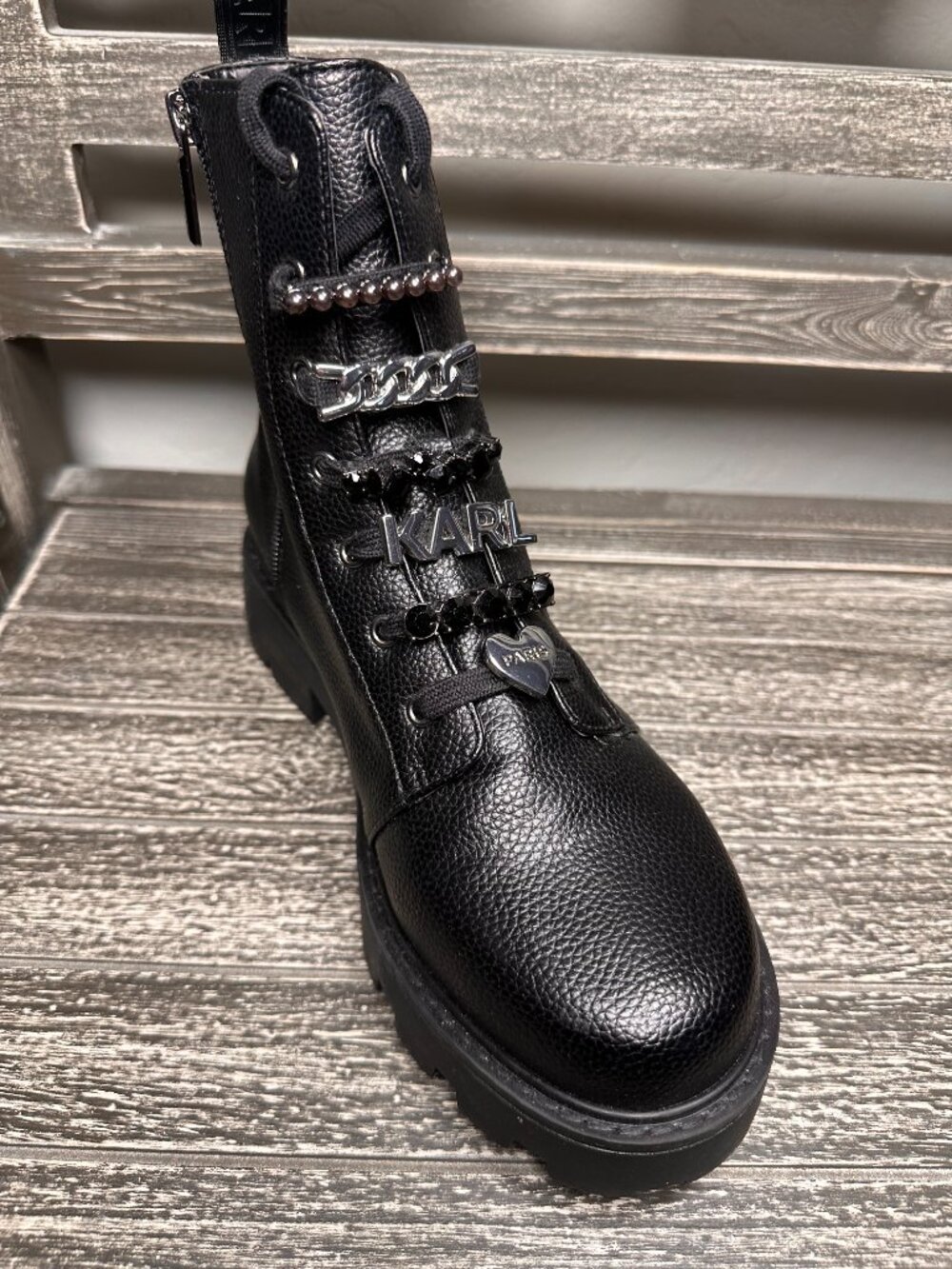 Karl Lagerfeld Paris Maple F2 Embellished Combat Boots 8.5 NWOB